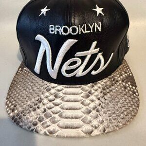 M & N  x Brooklyn Nets NBA Custom 100% Python Snake Skin Strapback Lamb Skin Cap